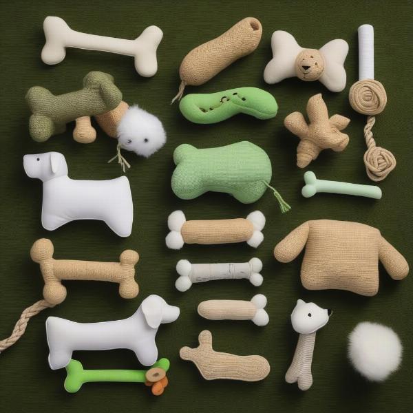 Different types of green and wilds dog toys