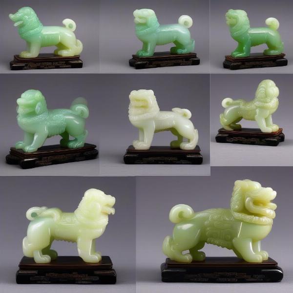 Different types of Jade Fu Dogs on display.