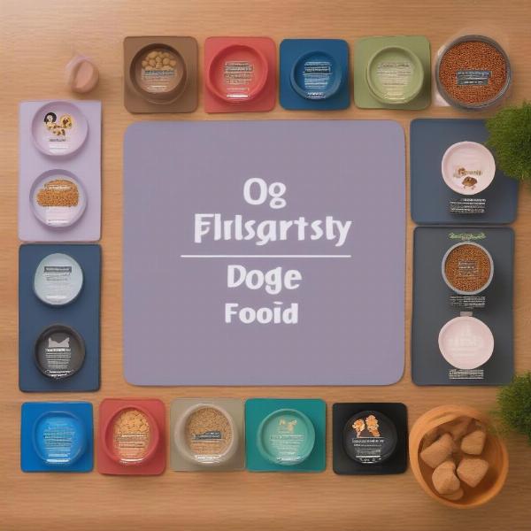 Different types of personalized dog food mats showcasing variety in material and design