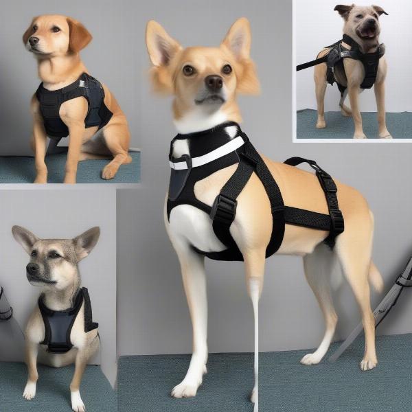 Different types of support harnesses for dogs