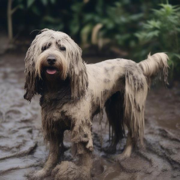 A dirty dog clearly in need of grooming