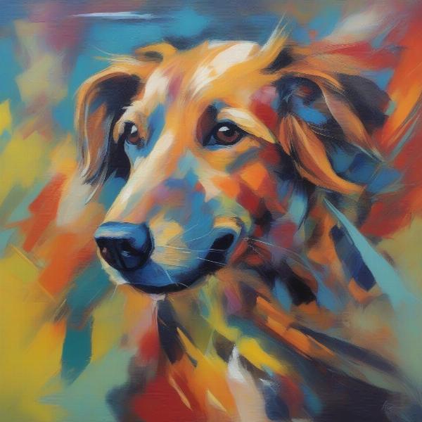 Colorful abstract painting of a dog on canvas