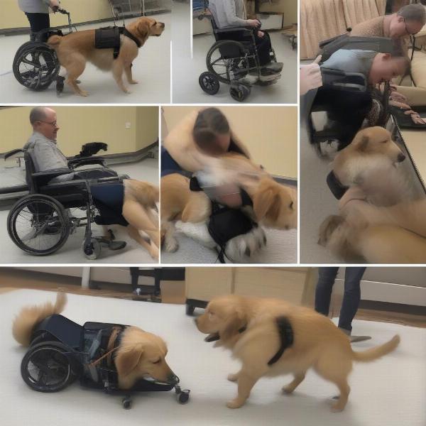 Dog adjusting to a wheelchair