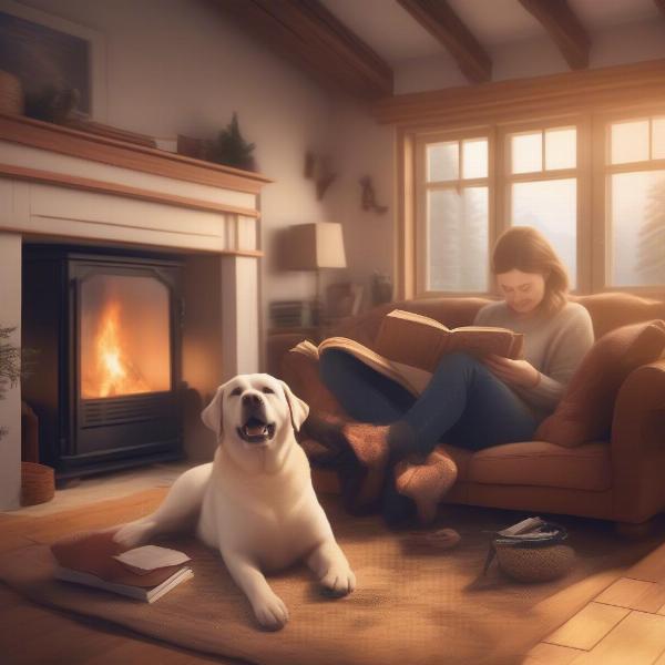 Dog and owner relaxing in a Snowdonia cottage