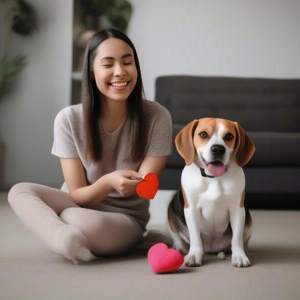 Owner and Dog Bonding with an Emoji Toy