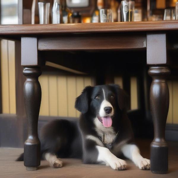 Dog relaxing at a pub in Dartmoor