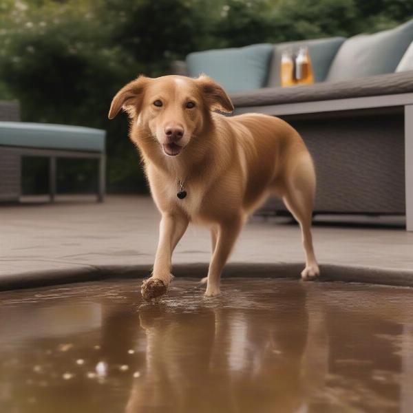 Dog Carefully Avoiding Spilled Beer