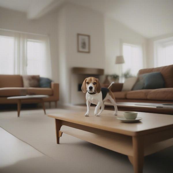 Dog avoiding sprayed furniture