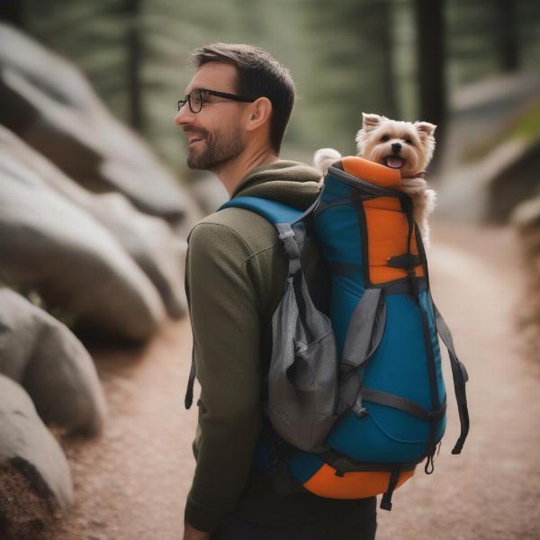 Dog in a Backpack Carrier While Hiking