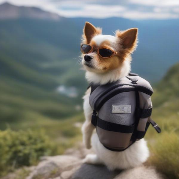 Dog in a backpack while hiking