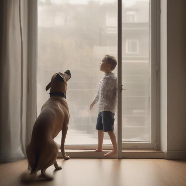 Dog barking at the window while owner is away at work