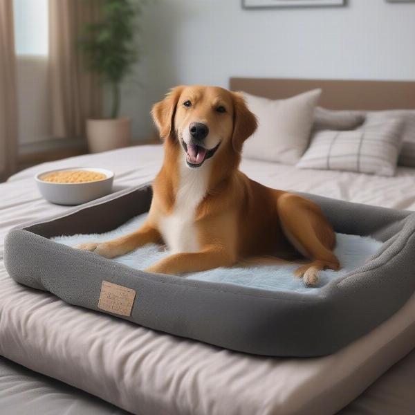 Comfortable Dog Bed and Food Bowls