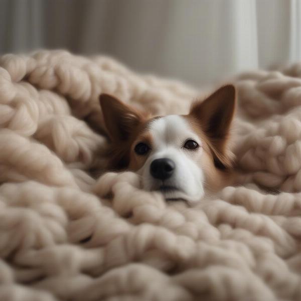 Dog lying on a bed made of natural fibers