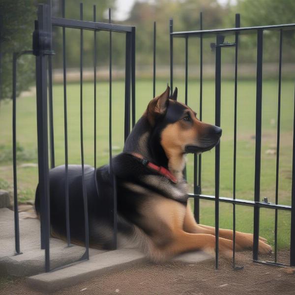 Dog Behind Inside Gate