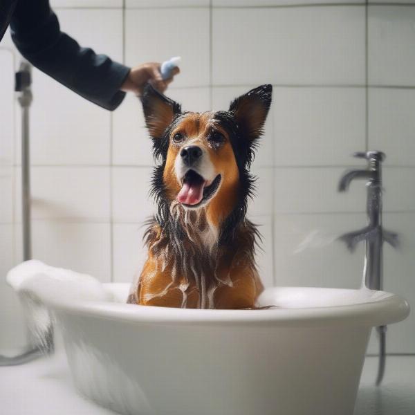 Bathing a Dog with Diluted Shampoo