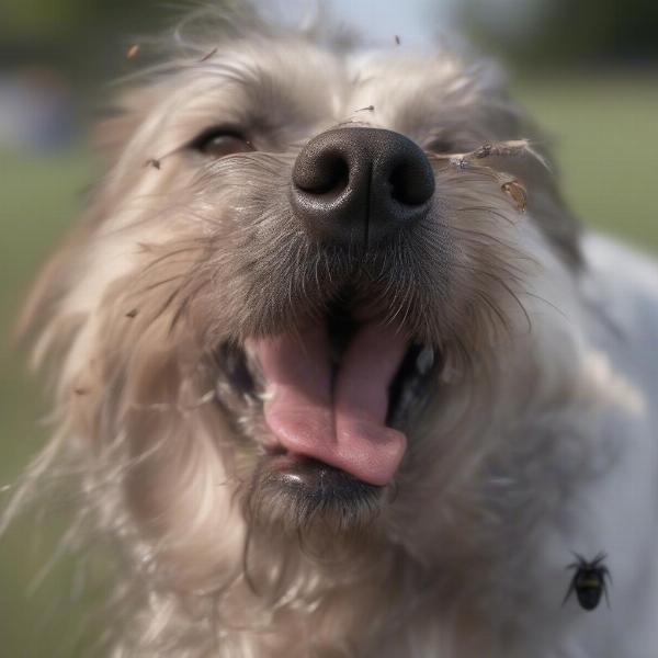 Dog being bothered by flies