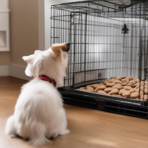 Dog being crate trained