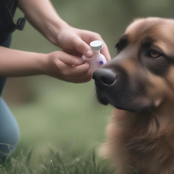 Applying Tick Spray to a Dog