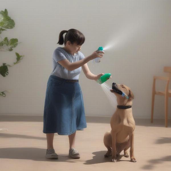 Dog Being Sprayed with Water Bottle