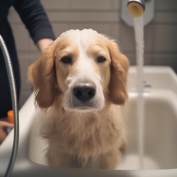 Dog Being Washed with Deshed Shampoo