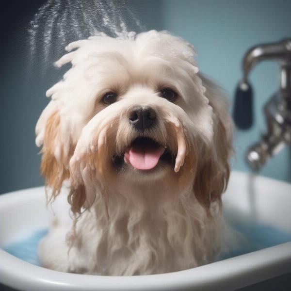 Dog Being Washed with Dog Shampoo and Conditioner