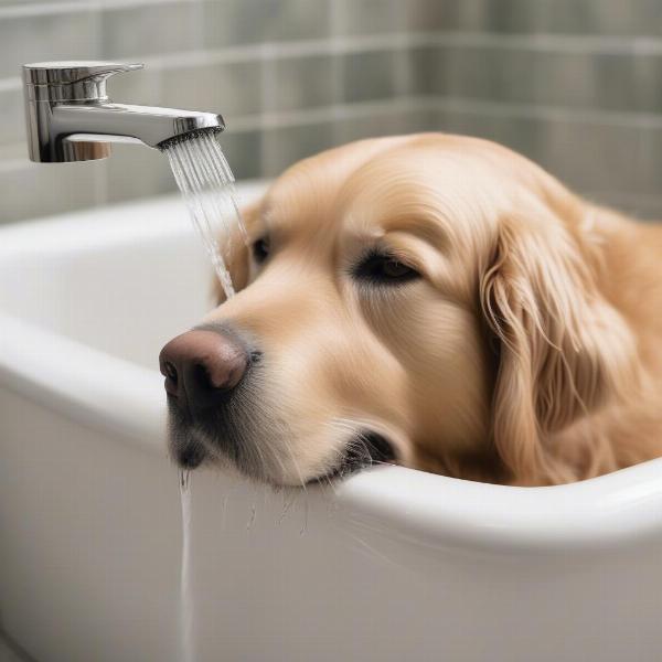 Dog Being Washed with a Nozzle