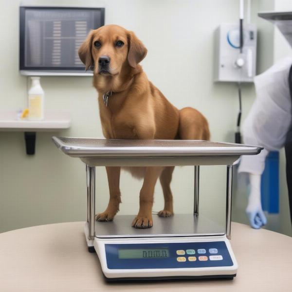 Dog Being Weighed on Scale