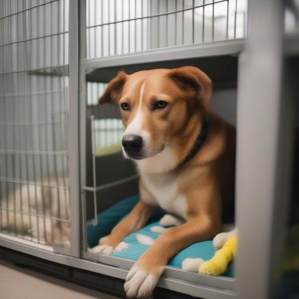 A happy dog enjoying their stay at a boarding facility