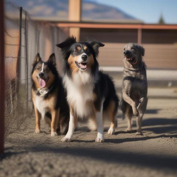 Dogs enjoying playtime at a Kamloops boarding facility