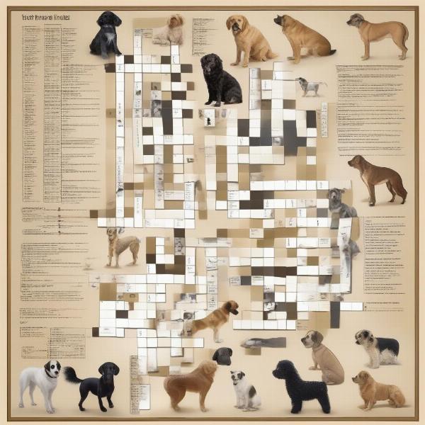 Dog breed crossword puzzle with clues related to appearance, temperament, and origin.