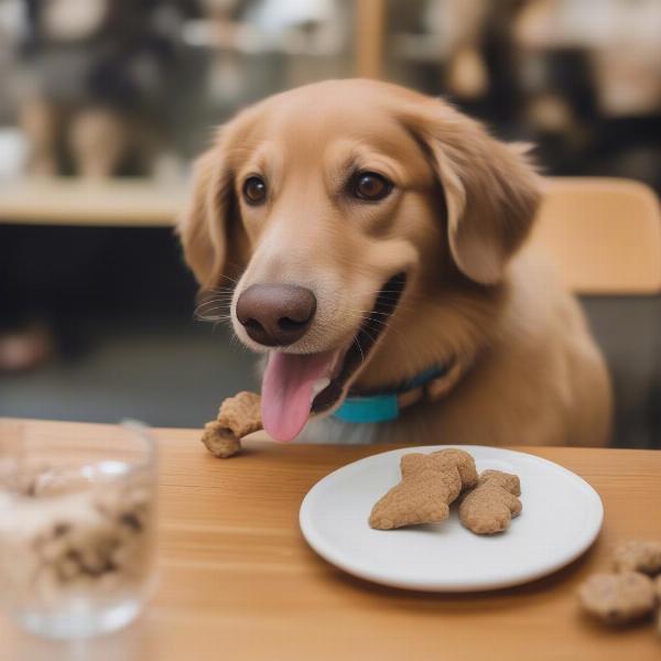 Dog enjoying treats at a cafe in Adelaide