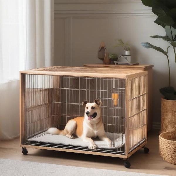 Dog Cage with Wheels in Living Room