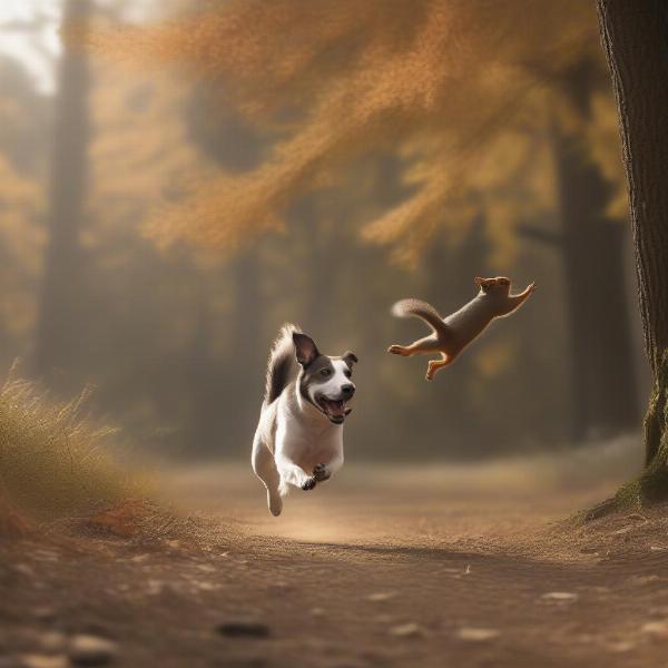 Dog chasing a squirrel