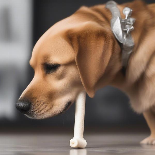 A dog happily chewing a dual dog bone