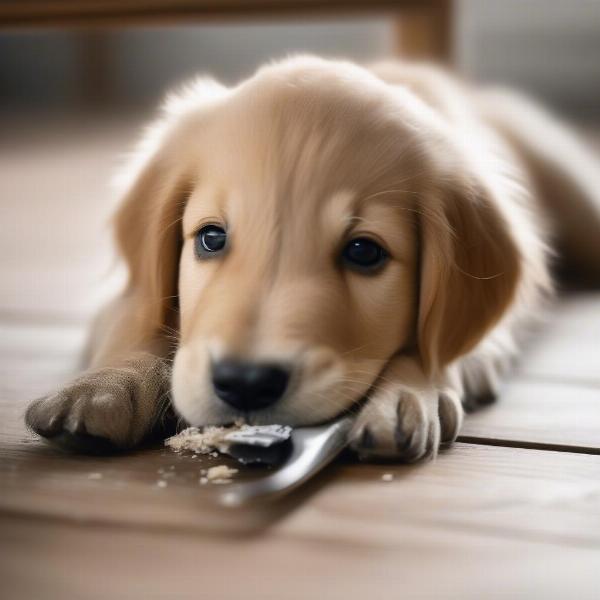 Dog chewing on furniture