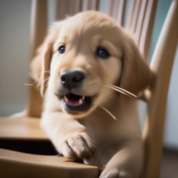 Dog chewing on furniture