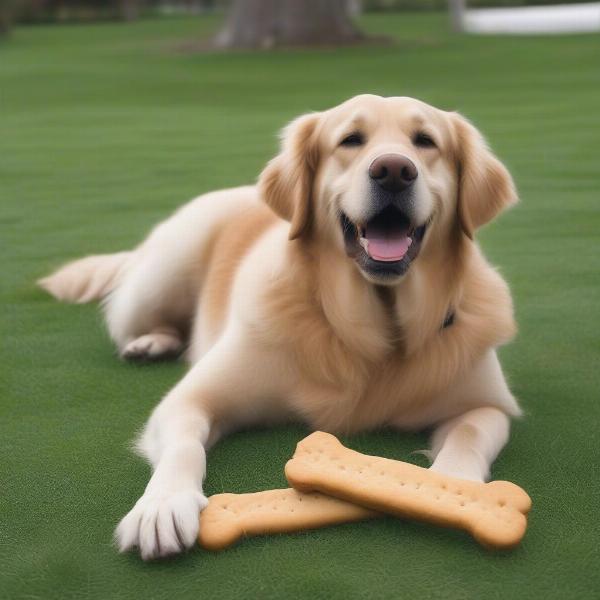 Happy Dog Enjoying a Large Biscuit