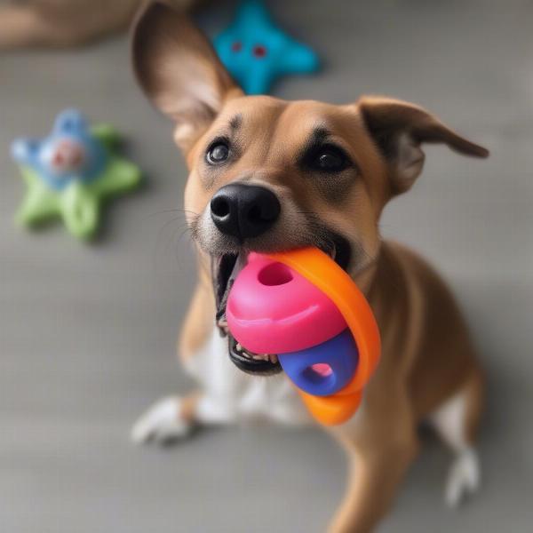 Dog Chewing on Rubber Toy