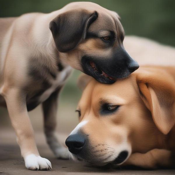 Dog Chewing Another Dog's Ears Due to a Medical Issue