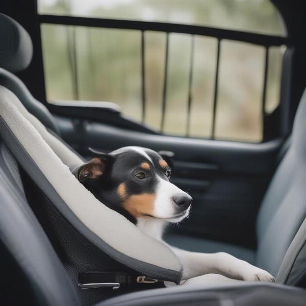 Dog comfortable in a console car seat