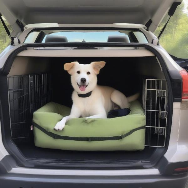 Dog Comfortable in Travel Crate During Car Ride