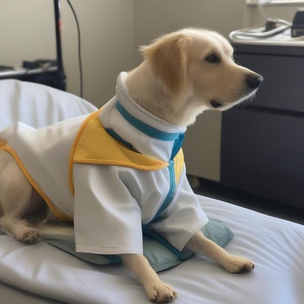 Dog Comfortably Resting in Surgical Suit