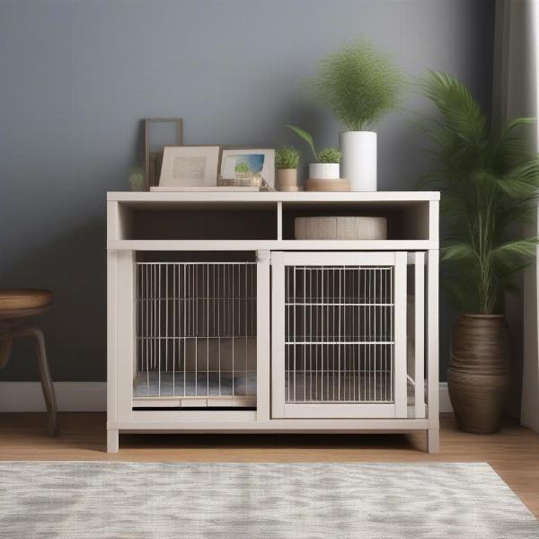 Dog Crate Credenza with Storage and Dog Bed