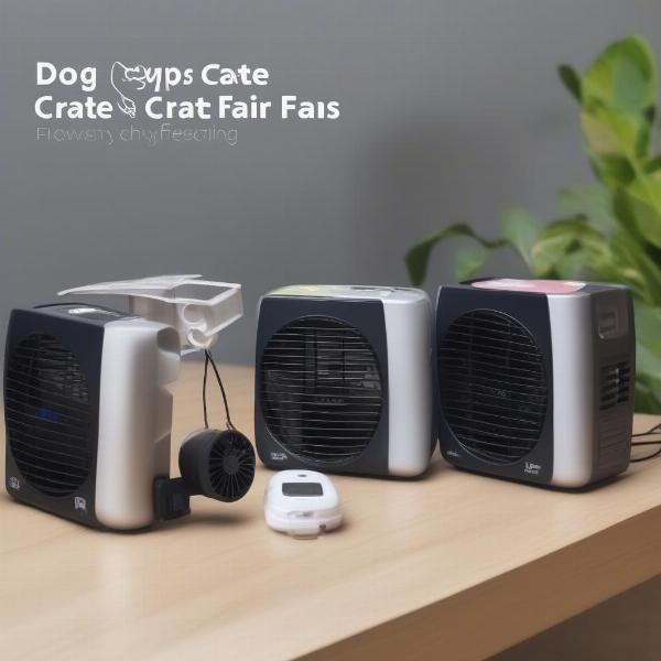 Different types of dog crate fans: clip-on, battery-operated and USB powered