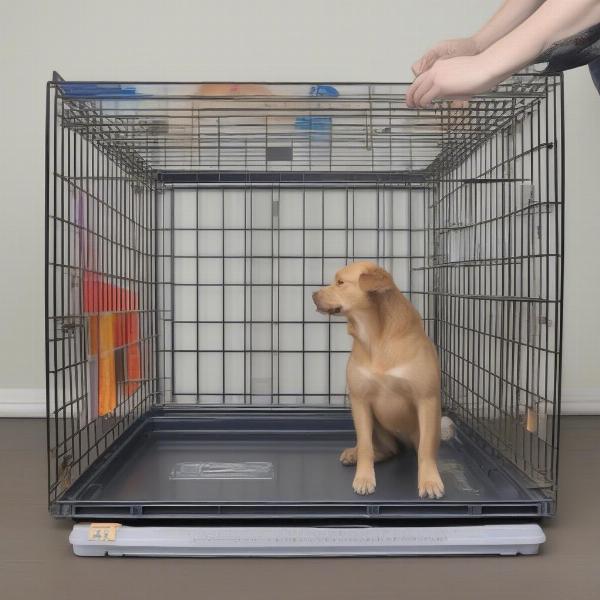 Measuring a dog crate for a replacement tray