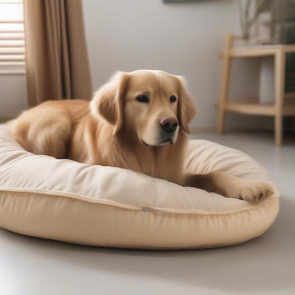 Dog cushion on a plastic bed providing comfort