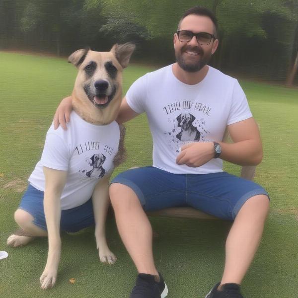 Dog Dad and Dog Wearing Matching T-Shirts