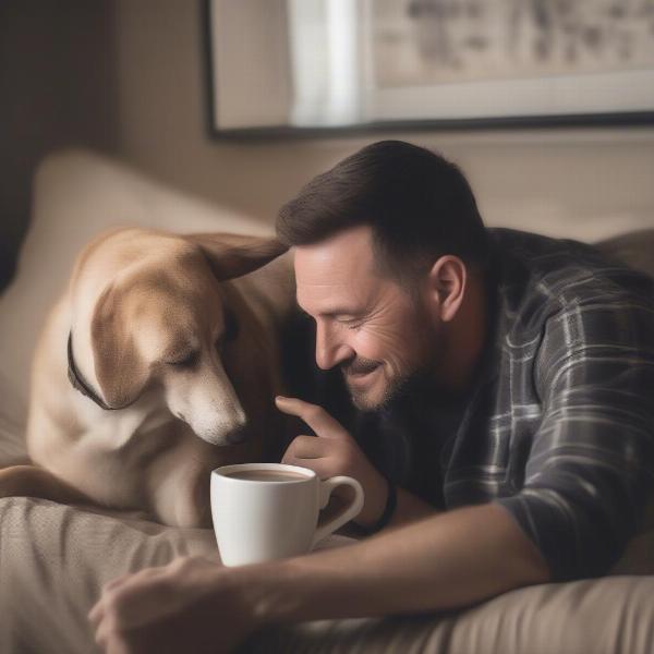 Dog Dad Enjoying Coffee with his Dog