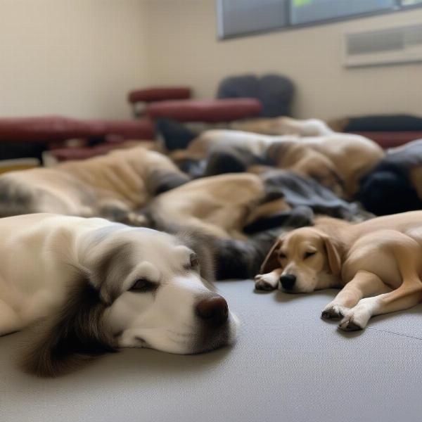 Dogs resting at an Albany dog daycare