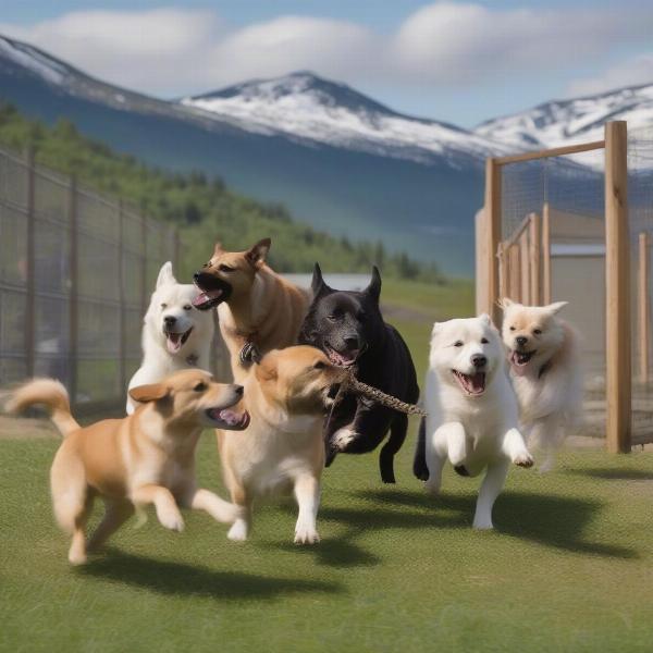 Playful dogs enjoying daycare in Anchorage